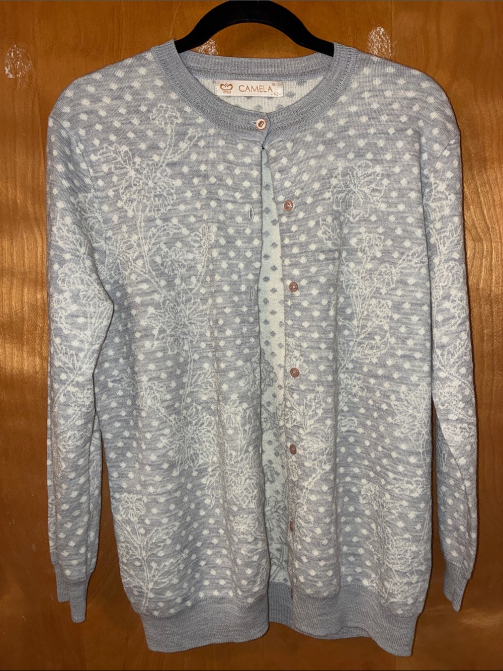 Carmela gray Floral Dot Crewneck Cardigan Sweater - sz42 Merino wool